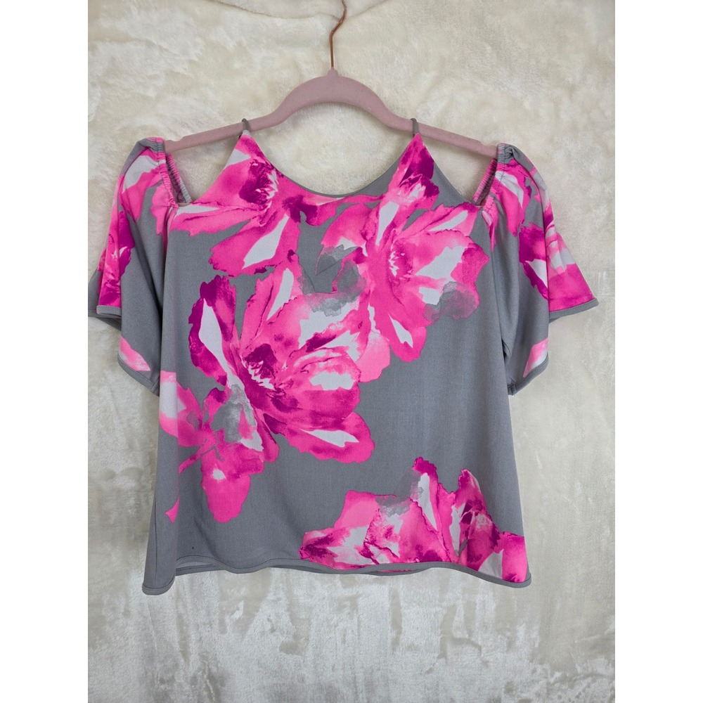 INC International Concepts Pink Grey Floral Cold Shoulder Blouse Small‎